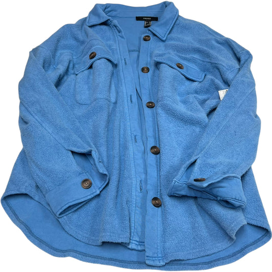 Jacket Shirt By Forever 21 In Blue, Size: L