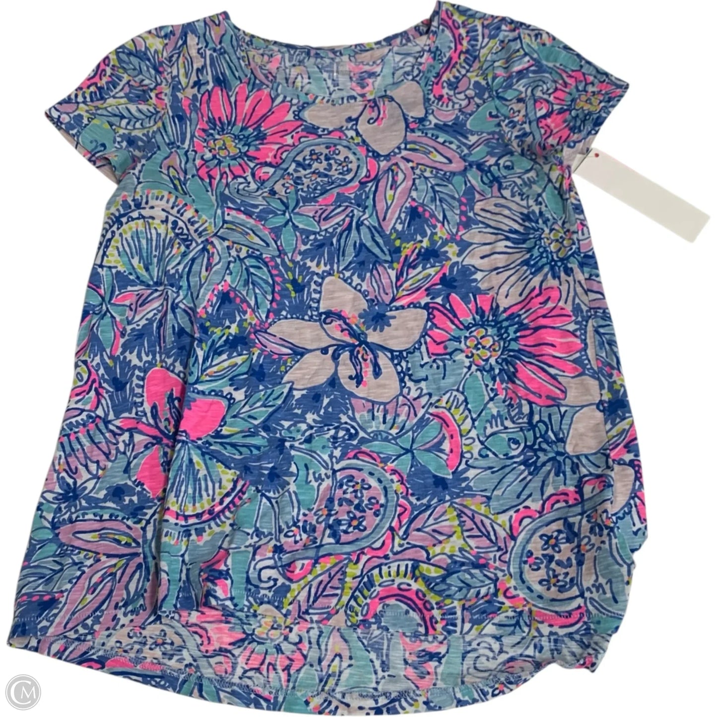 Top Short Sleeve Designer By Lilly Pulitzer In Blue & Pink, Size: S