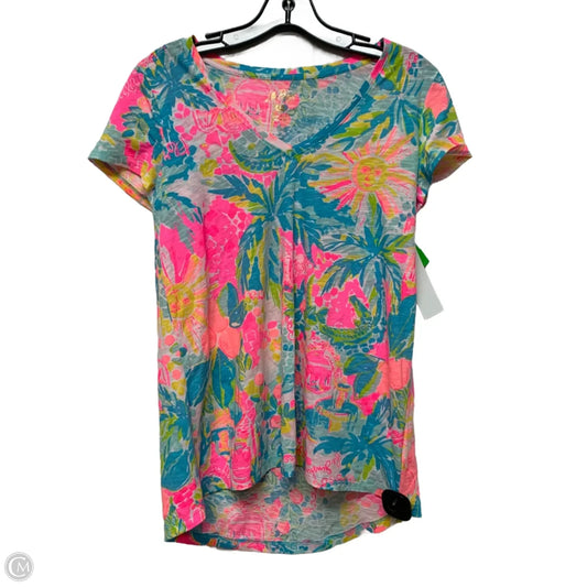 Top Short Sleeve Designer By Lilly Pulitzer In Blue & Pink, Size: Xs