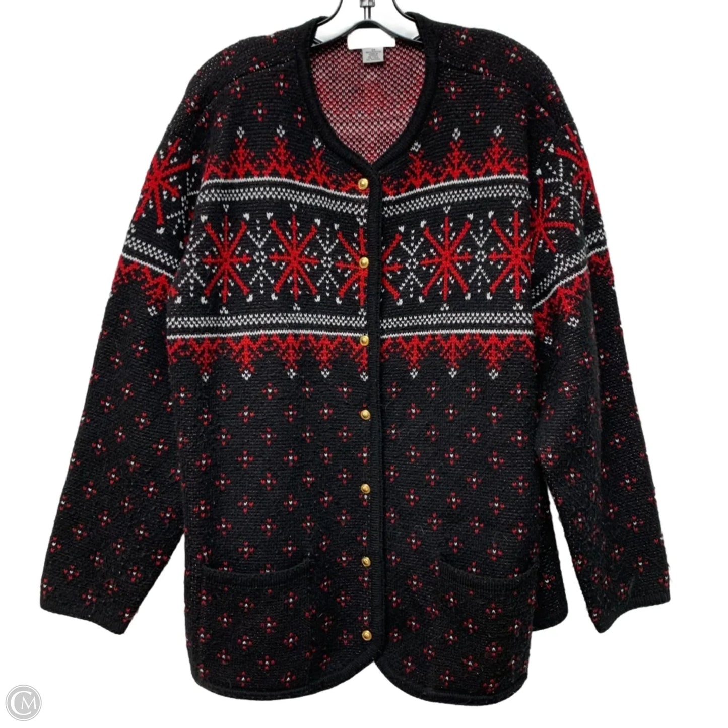 Sweater Cardigan By Croft And Barrow In Black & Red, Size: 3x