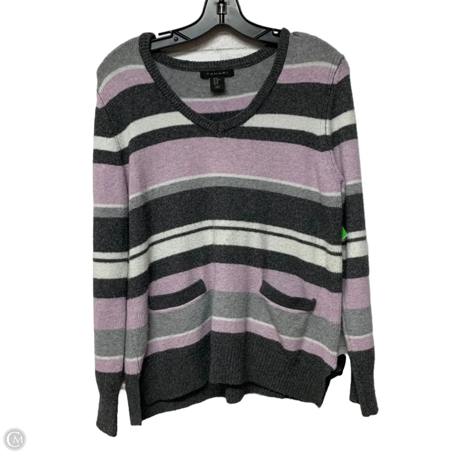 Sweater By Tahari In Grey & Purple, Size: Xs