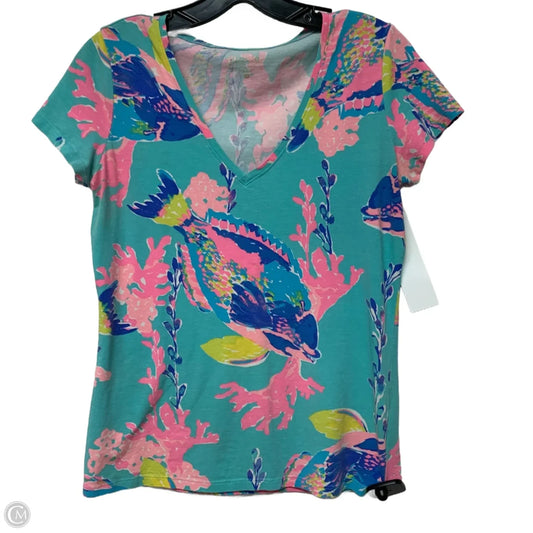 Top Short Sleeve Designer By Lilly Pulitzer In Blue & Pink, Size: S