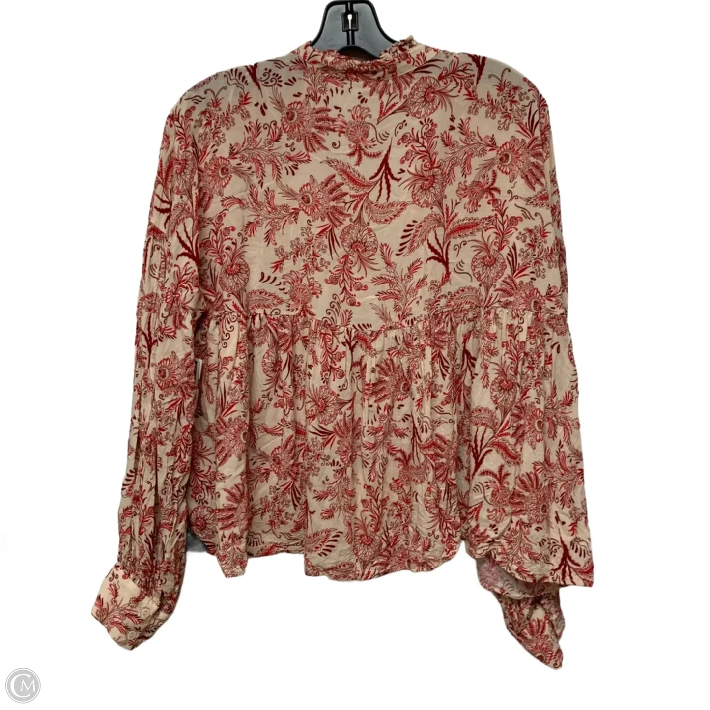 Top Long Sleeve By Anthropologie In Cream & Red, Size: M