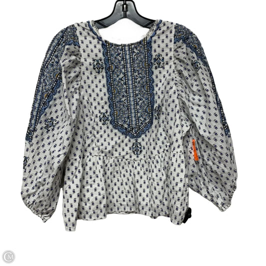 Top Long Sleeve By Anthropologie In Blue & White, Size: M