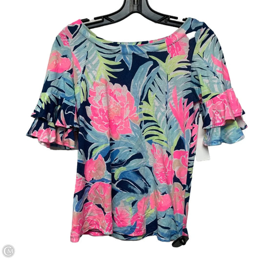Top Short Sleeve Designer By Lilly Pulitzer In Blue & Pink, Size: Xs