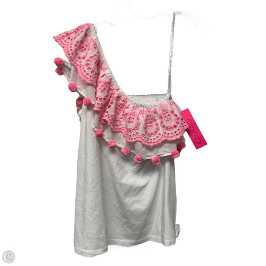 Top Short Sleeve Designer By Lilly Pulitzer In Pink & White, Size: M