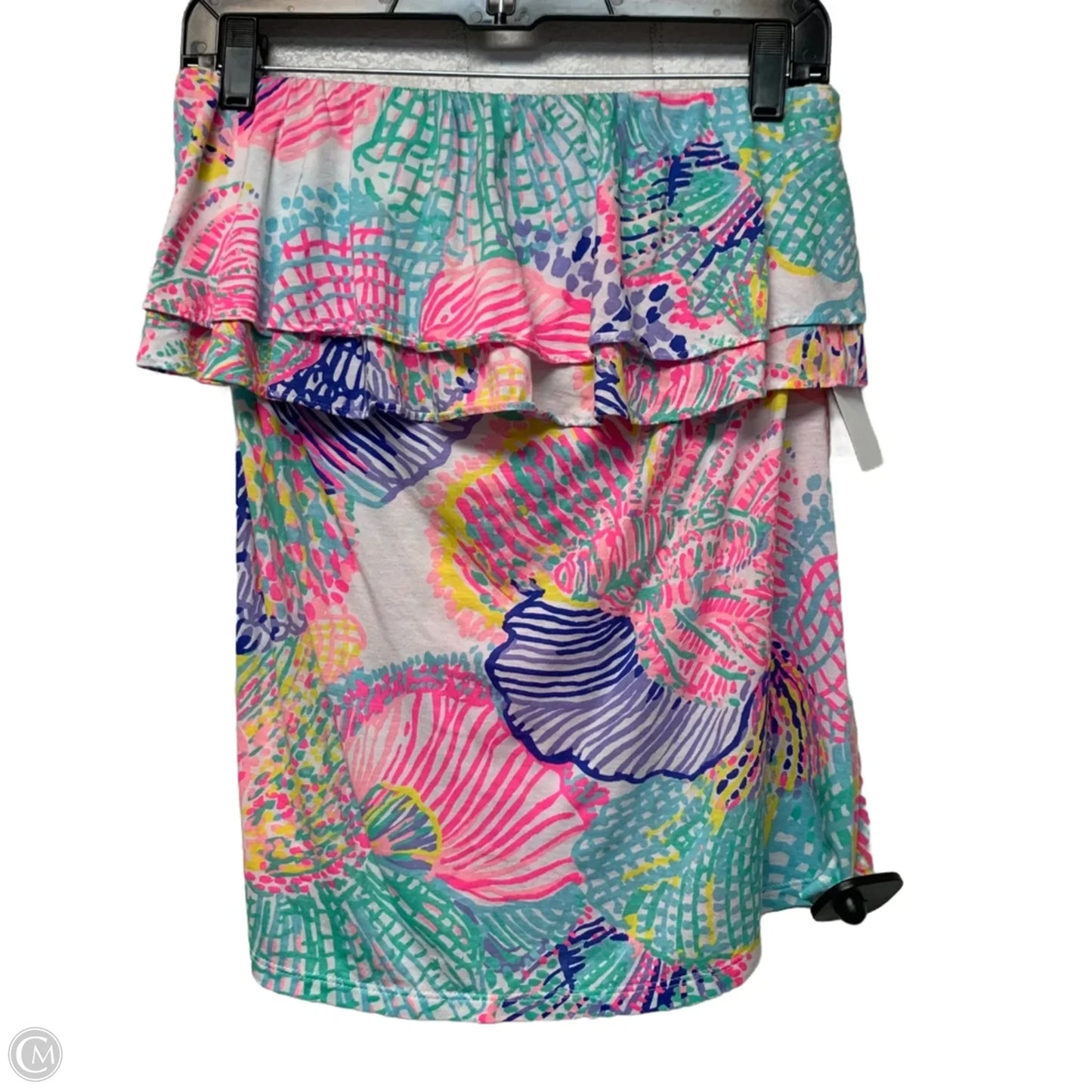 Top Short Sleeve Designer By Lilly Pulitzer In Blue & Pink, Size: L