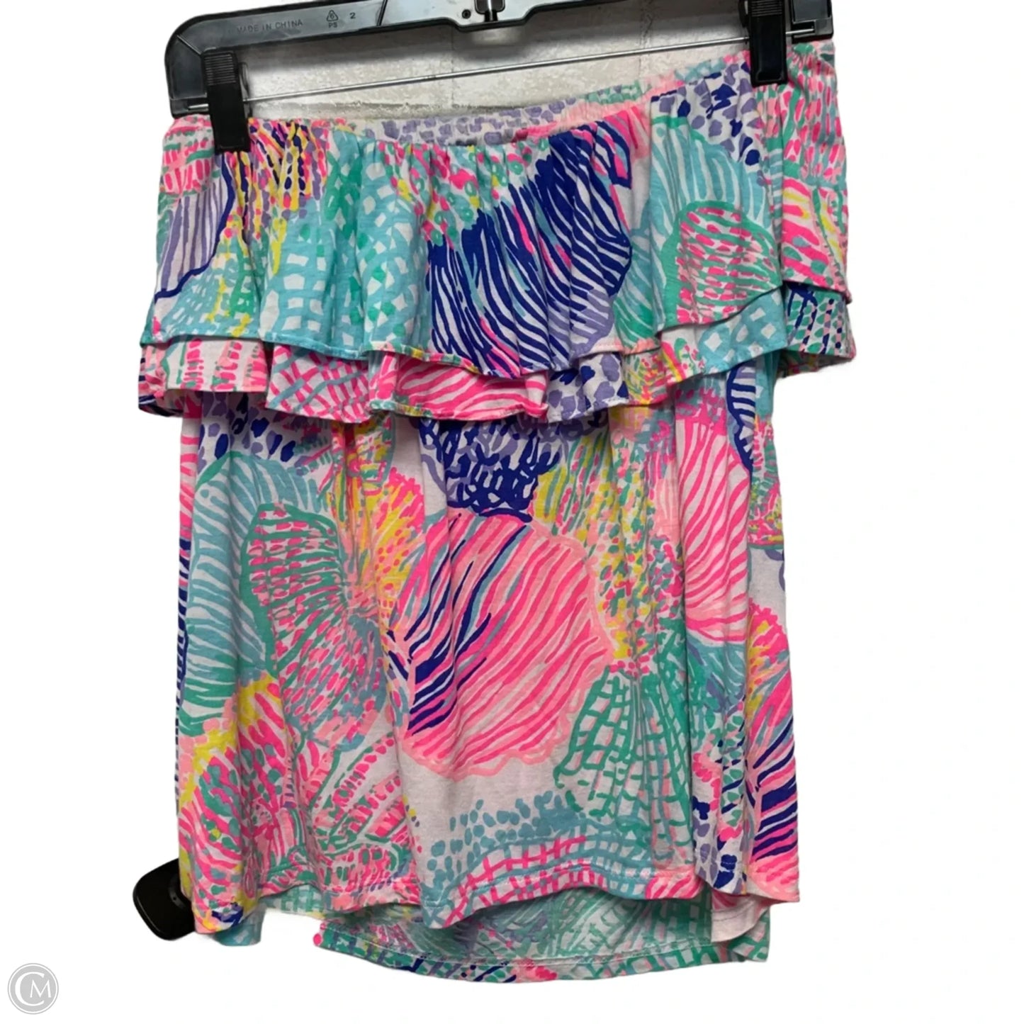 Top Short Sleeve Designer By Lilly Pulitzer In Blue & Pink, Size: L