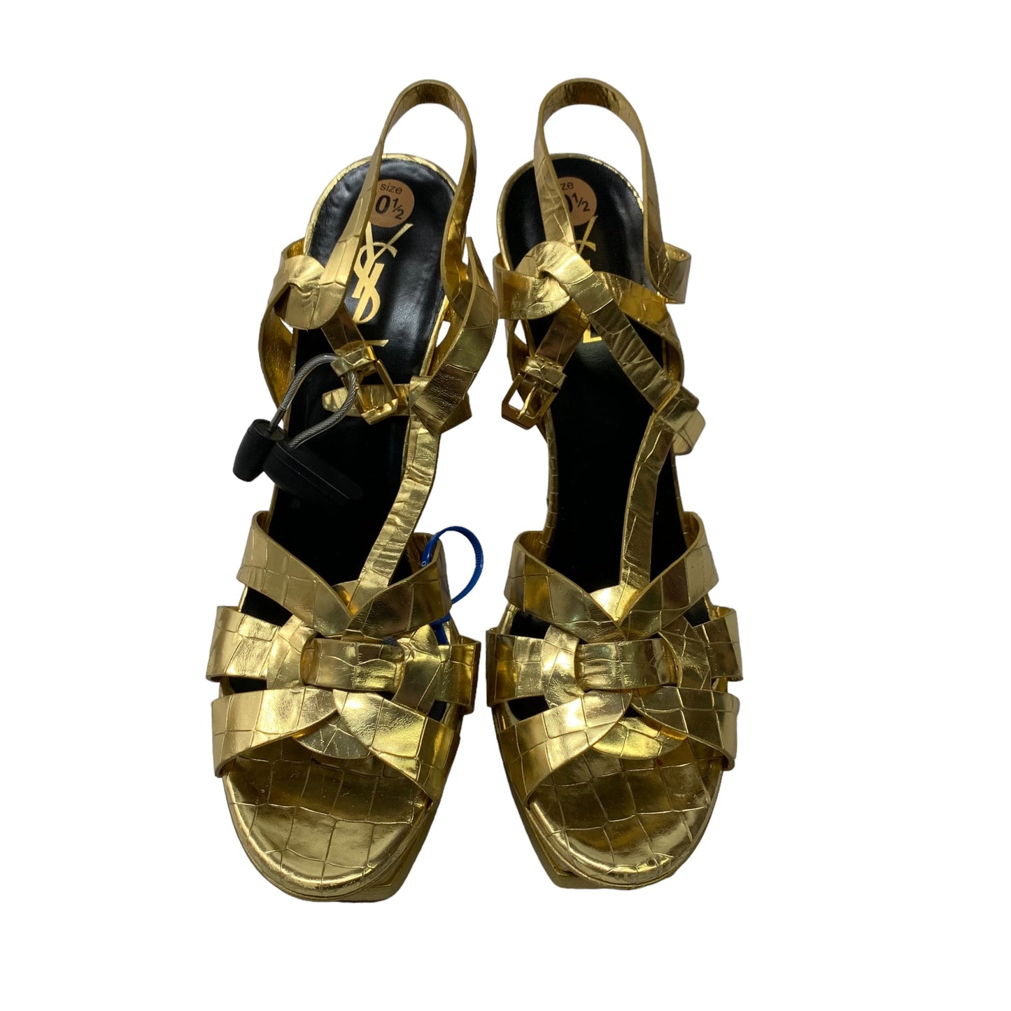 Gold Sandals Luxury Designer Yves Saint Laurent, Size 10.5