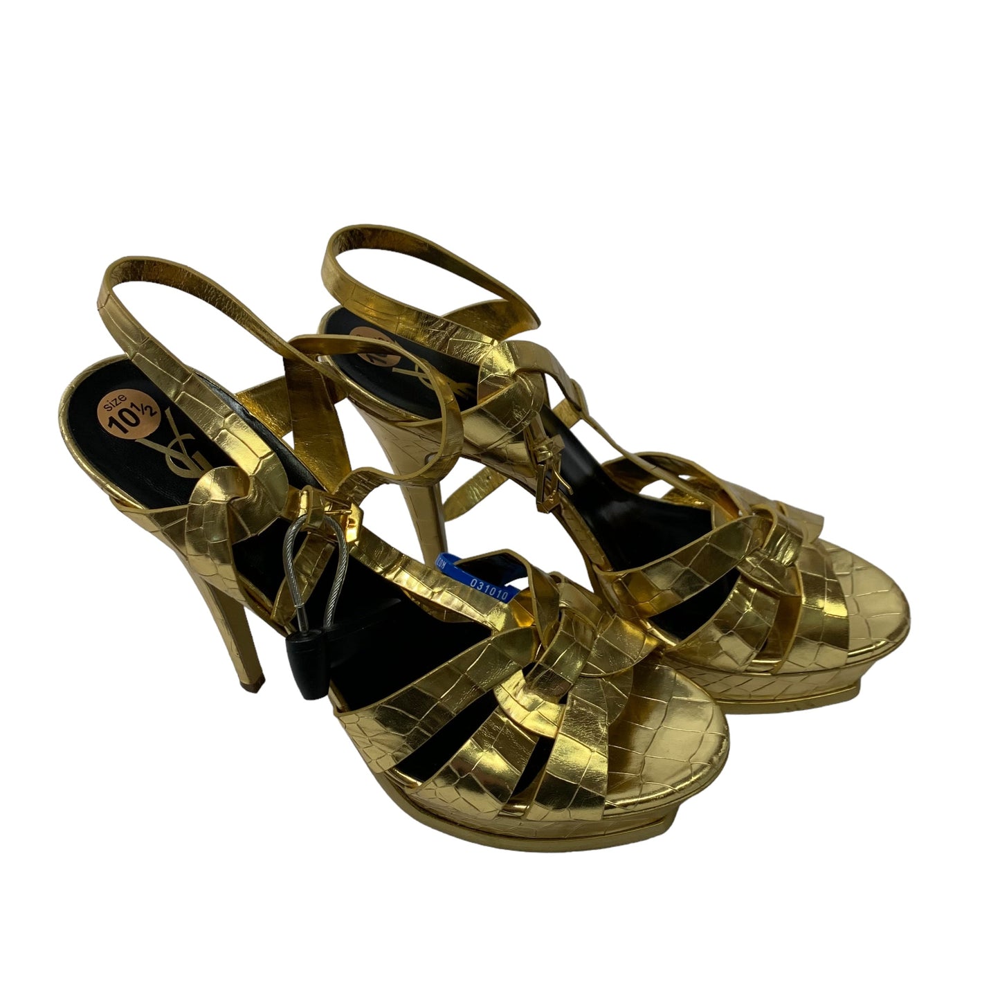 Gold Sandals Luxury Designer Yves Saint Laurent, Size 10.5