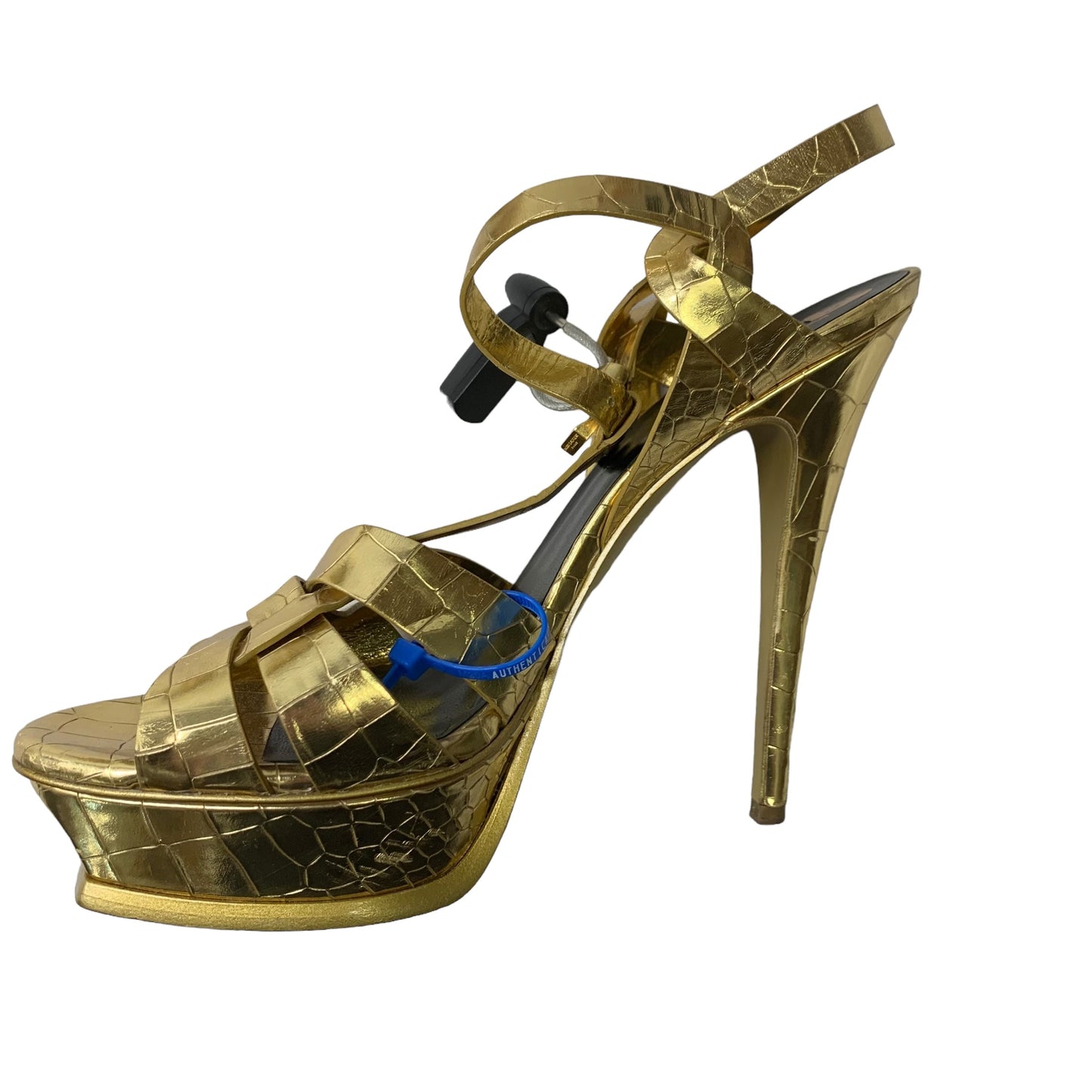 Gold Sandals Luxury Designer Yves Saint Laurent, Size 10.5