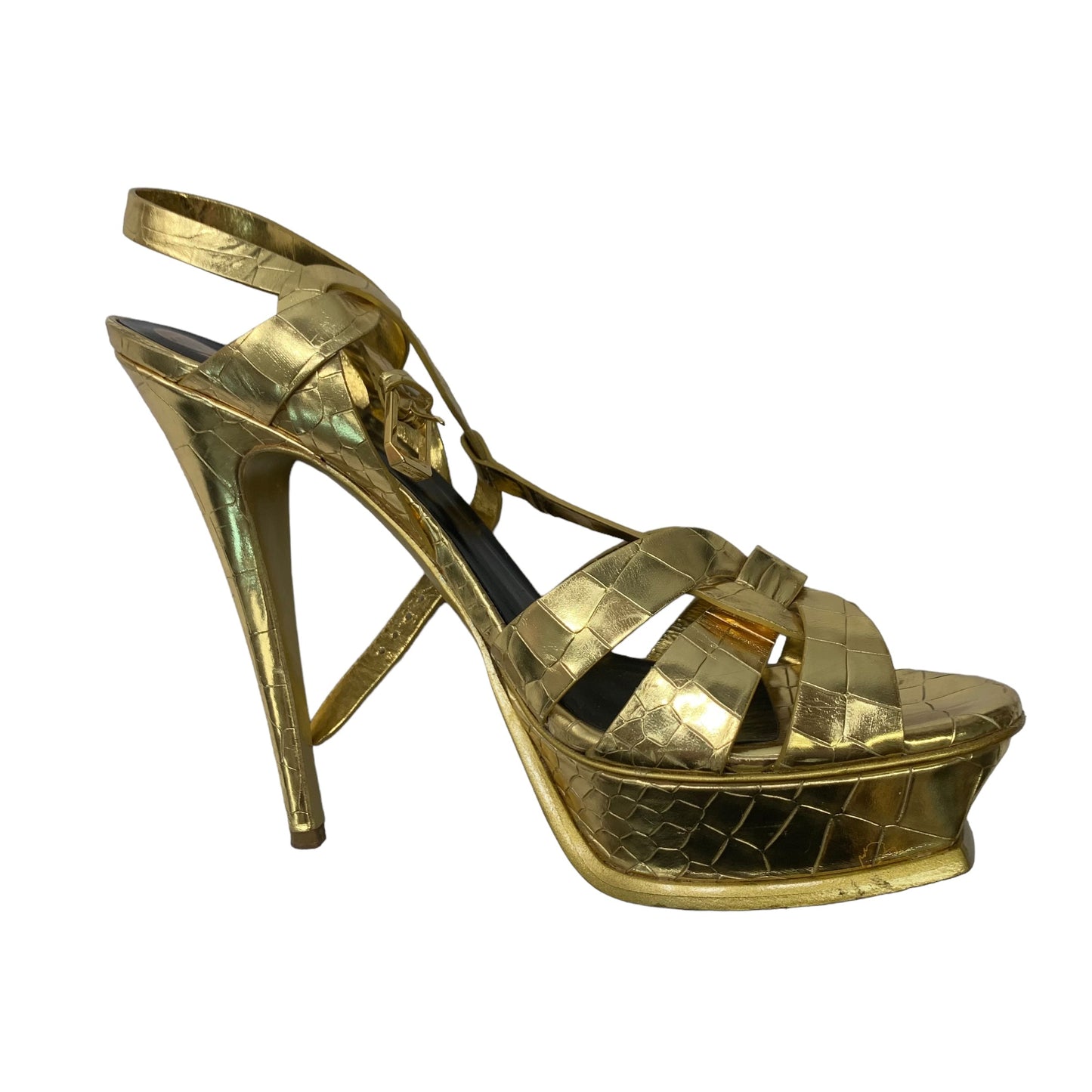 Gold Sandals Luxury Designer Yves Saint Laurent, Size 10.5