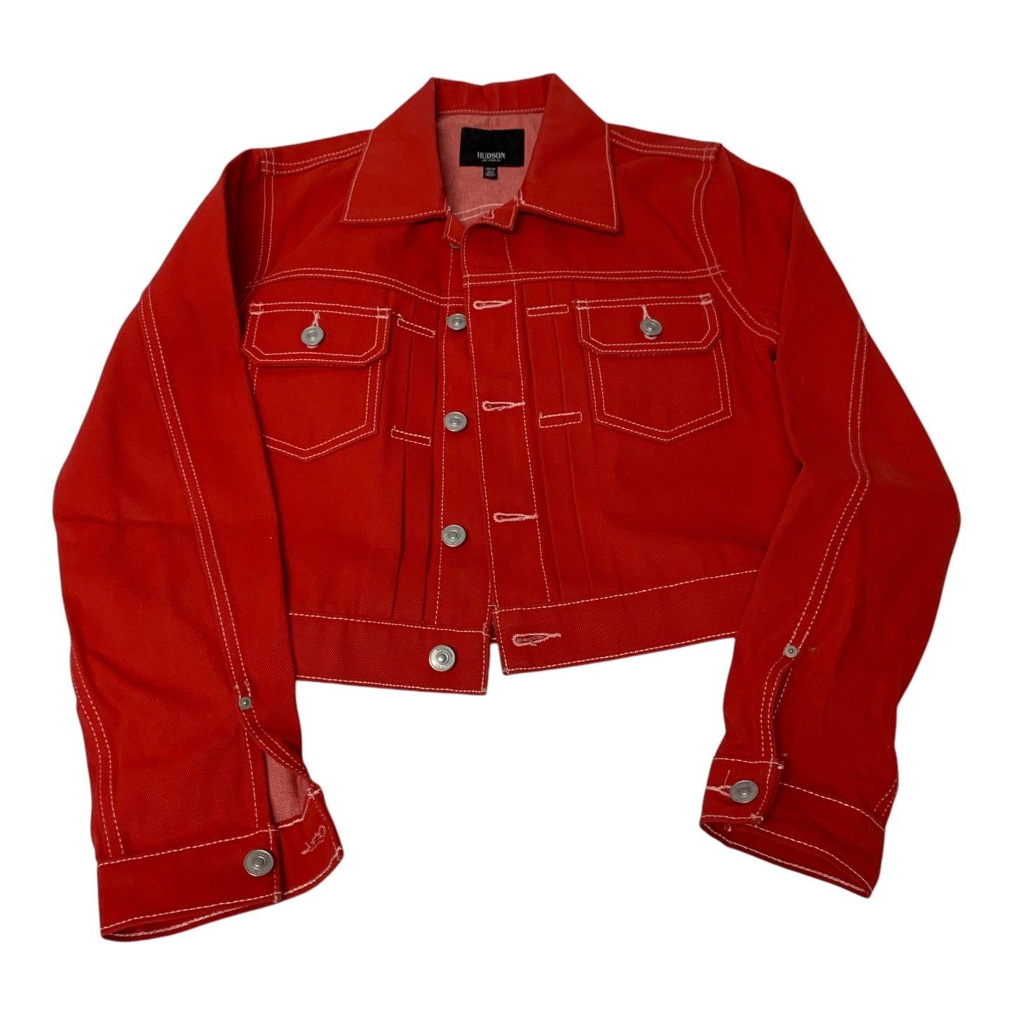 Jacket Designer By Hudson In Red Denim, Size: Xs