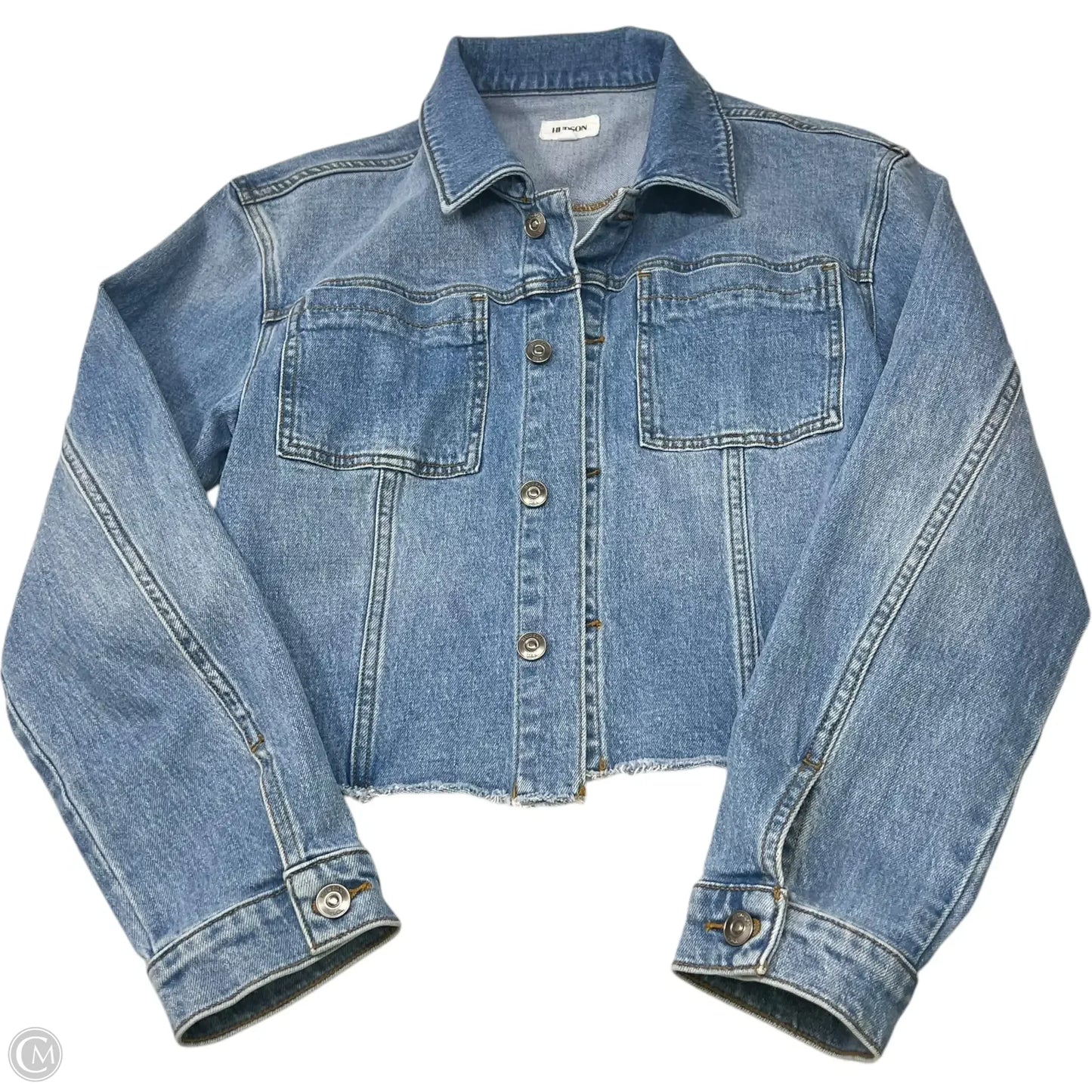 Jacket Designer By Hudson In Blue Denim, Size: M