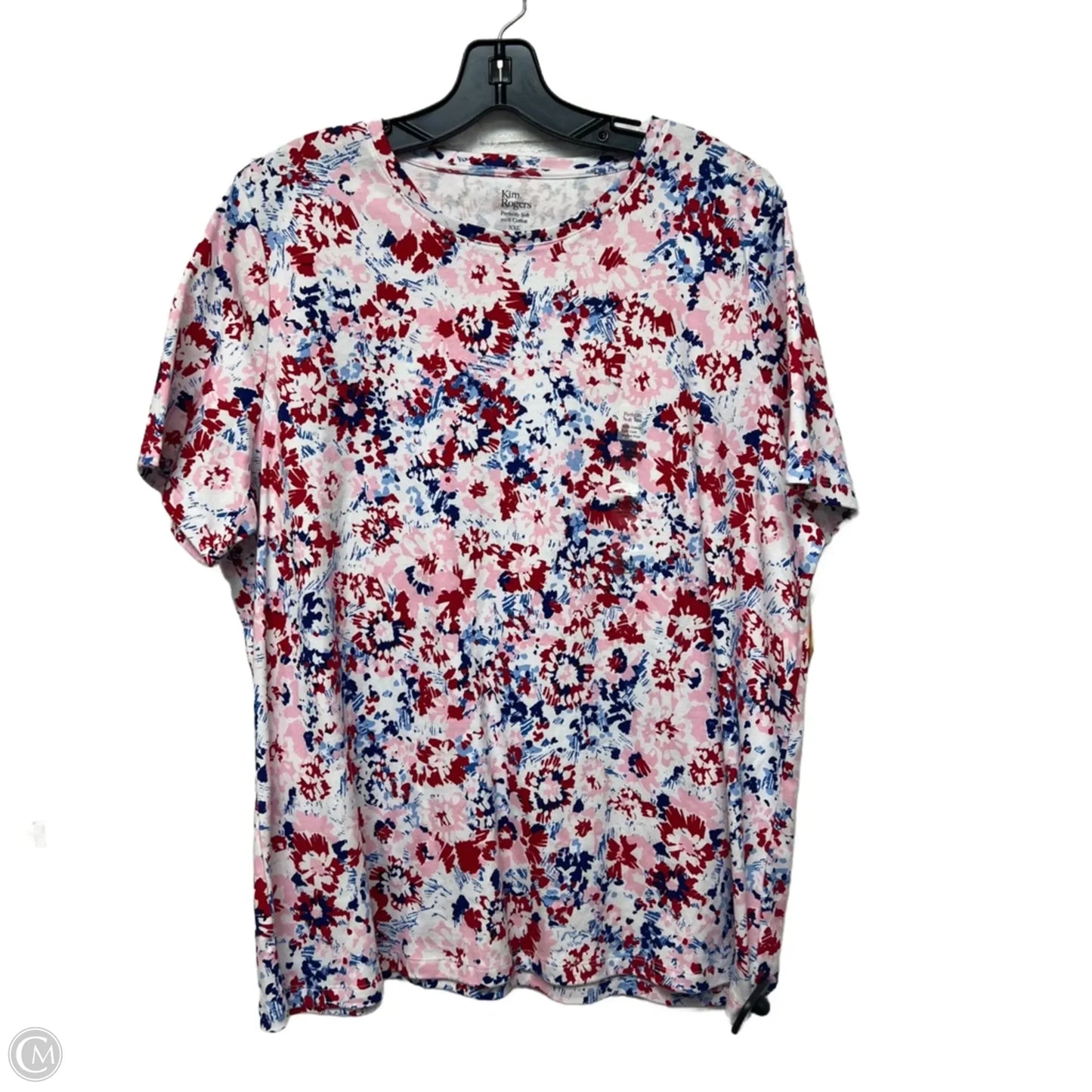 Top Short Sleeve By Kim Rogers In Blue Red & White, Size: 1x