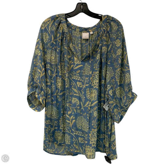 Top Long Sleeve By Sharagano In Blue & Yellow, Size: 3x