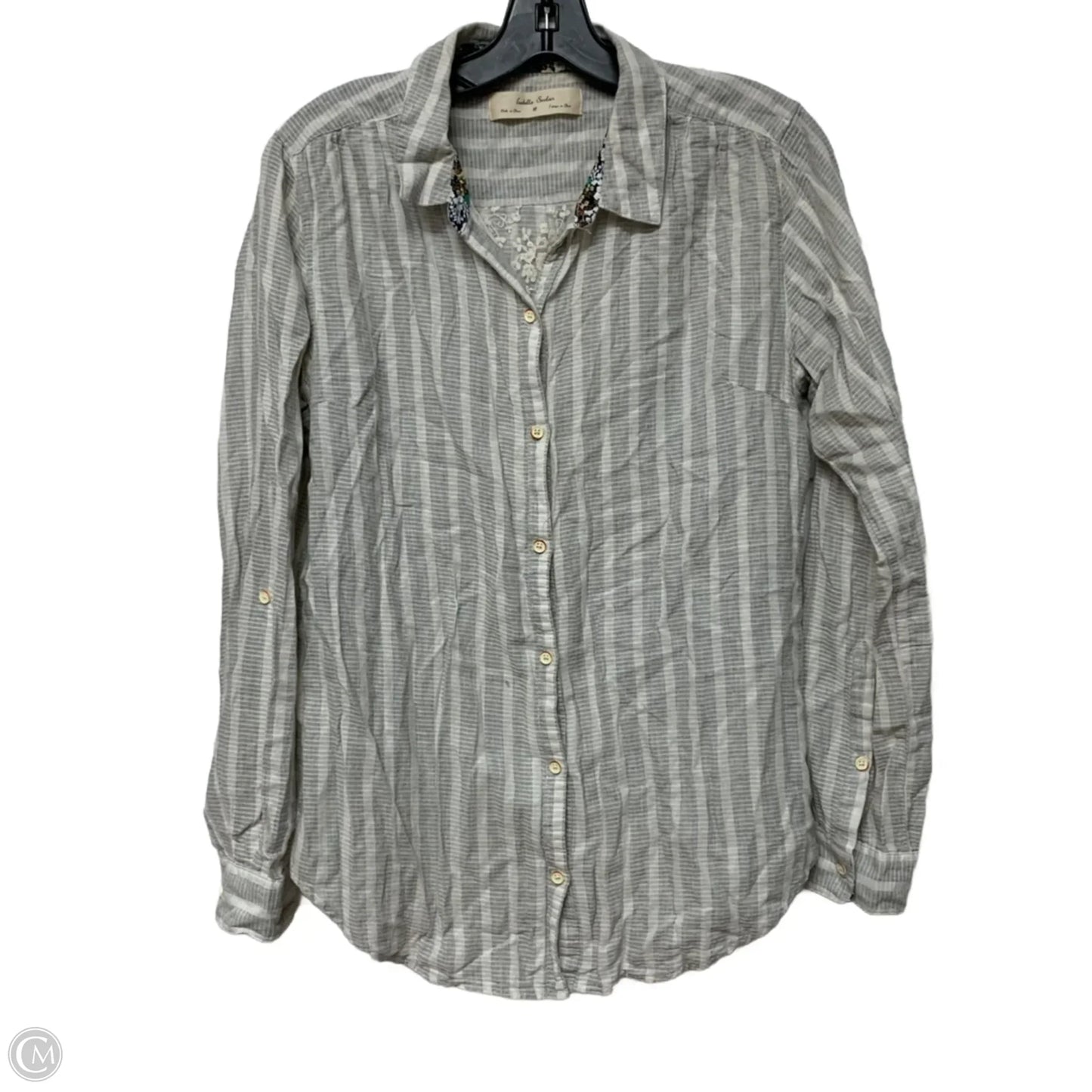 Top Long Sleeve By Isabella Sinclair In Grey & White, Size: M