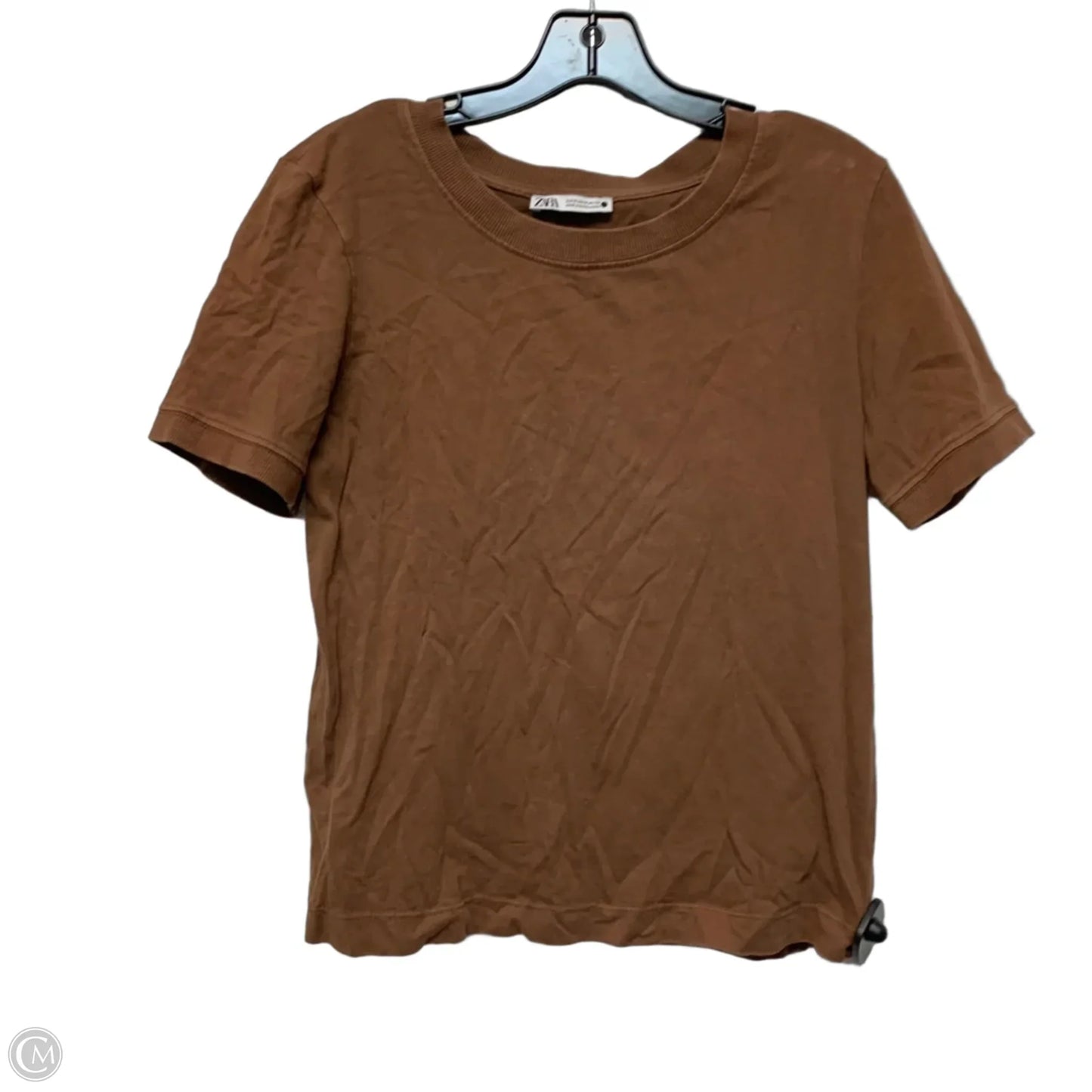 Top Short Sleeve Basic By Zara In Brown, Size: M