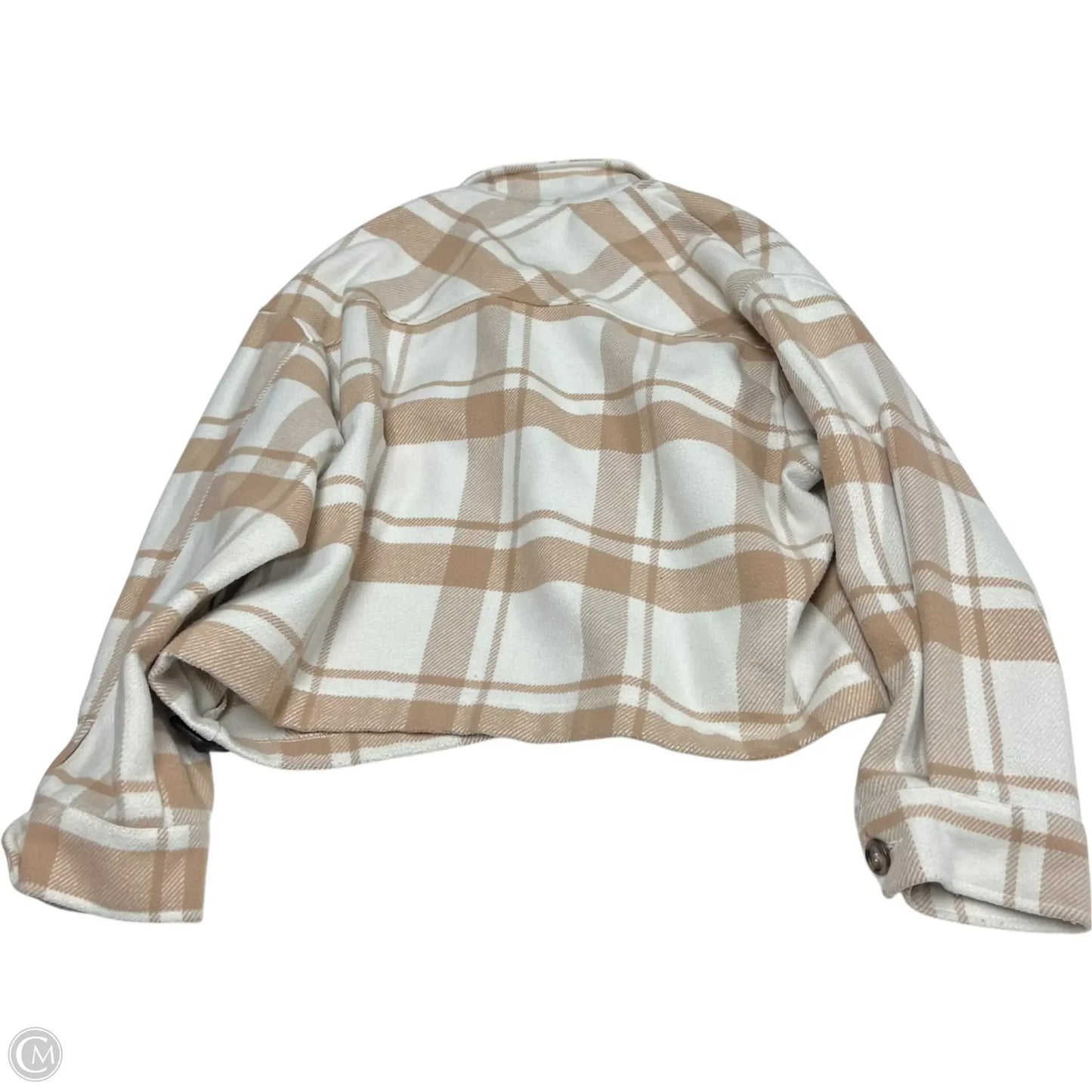 Jacket Shirt By Love Tree In Tan & White, Size: L