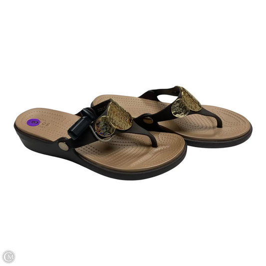 Sandals Flip Flops By Crocs In Brown, Size: 8