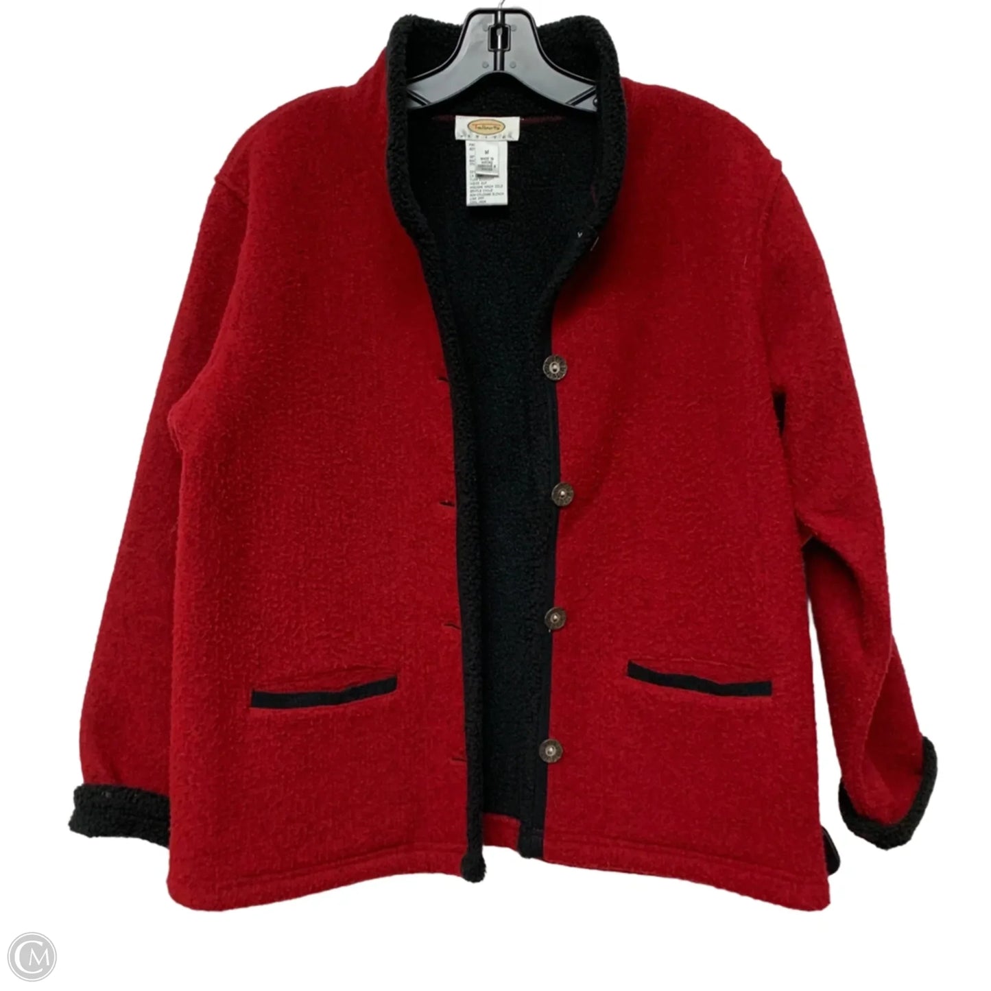 Jacket Faux Fur & Sherpa By Talbots In Black & Red, Size: M