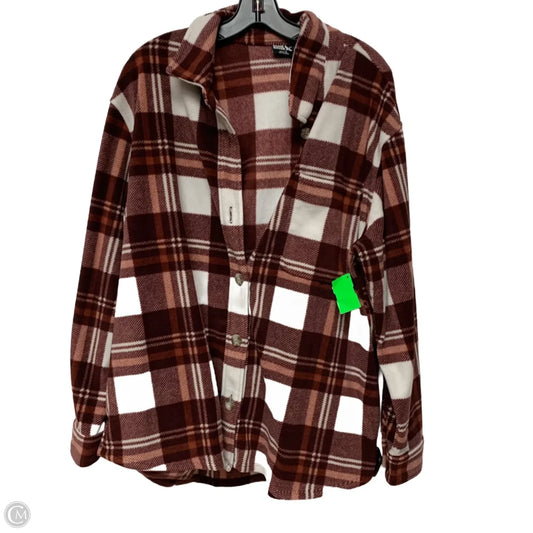 Jacket Shirt By Eddie Bauer In Brown & White, Size: Xl