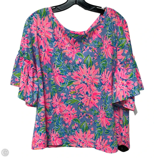 Top Short Sleeve Designer By Lilly Pulitzer In Blue & Pink, Size: Xl