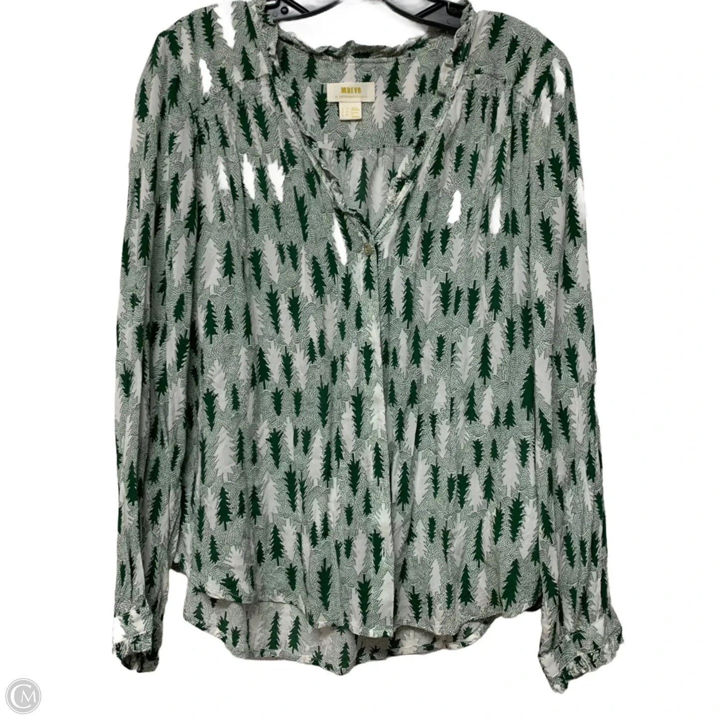 Top Long Sleeve By Maeve In Green & White, Size: L