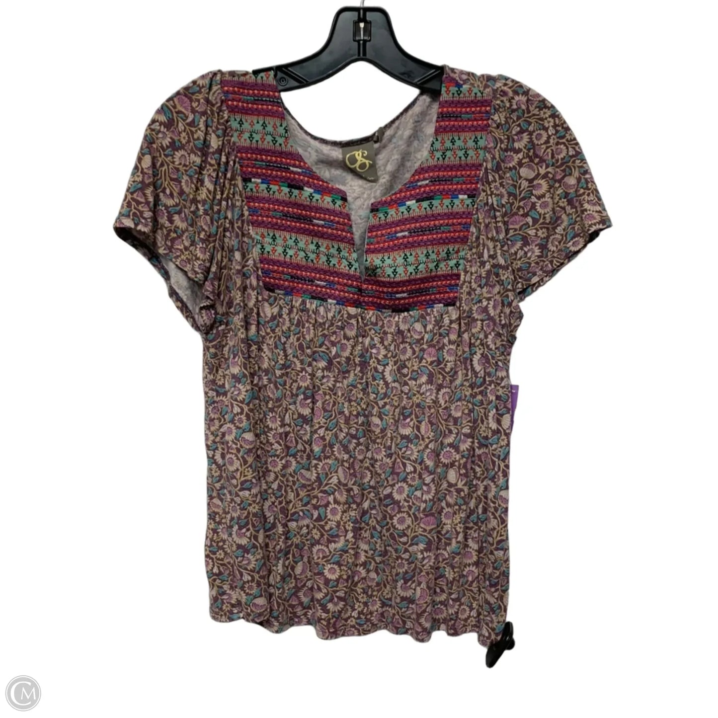 Top Short Sleeve By One September In Purple & Tan, Size: S