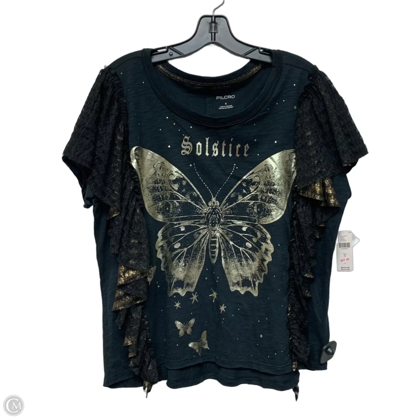 Top Short Sleeve By Pilcro In Black & Gold, Size: S