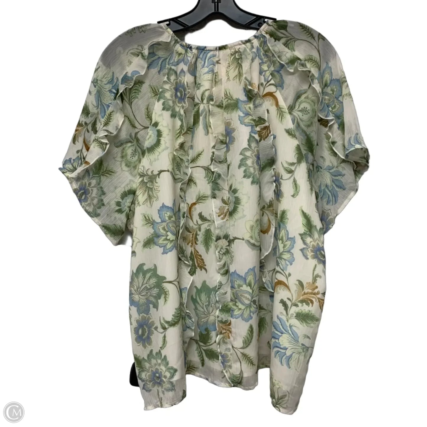 Blouse Short Sleeve By Loft In Cream & Green, Size: Xl