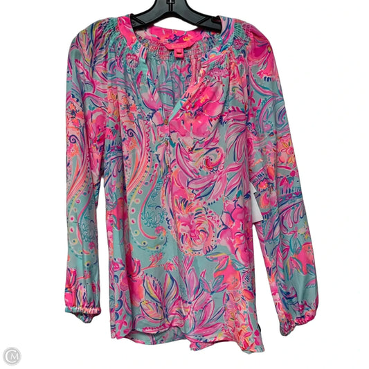 Top Long Sleeve Designer By Lilly Pulitzer In Blue & Pink, Size: M