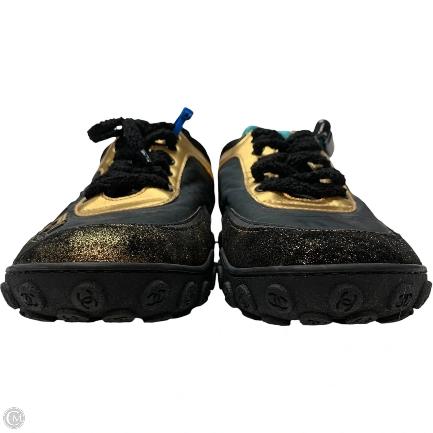 Shoes Luxury Designer By Chanel In Black & Gold, Size: 11