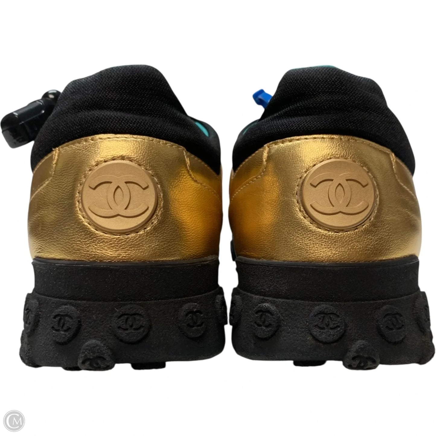 Shoes Luxury Designer By Chanel In Black & Gold, Size: 11