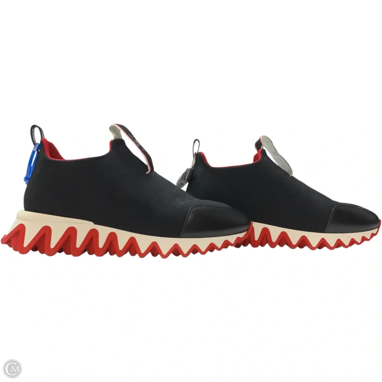 Shoes Luxury Designer By Christian Louboutin In Black & Red, Size: 10.5