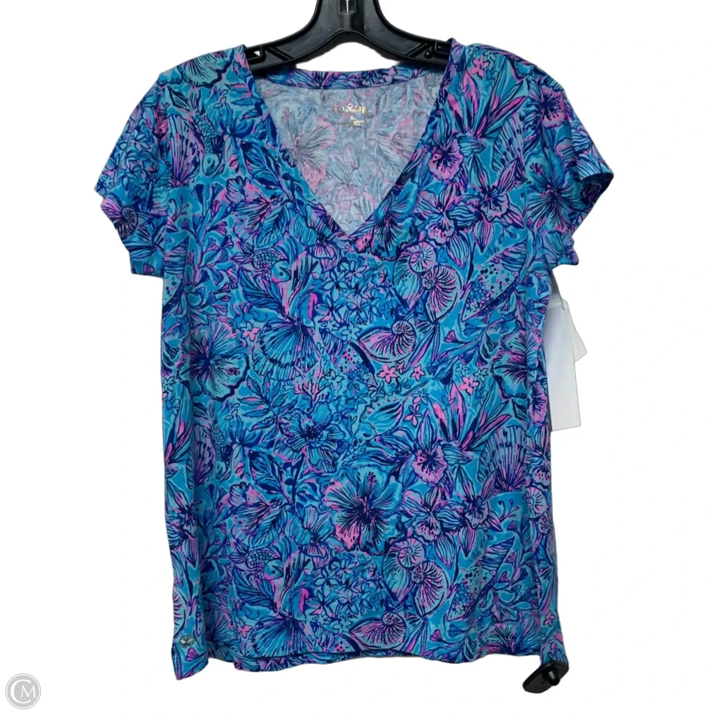 Top Short Sleeve Designer By Lilly Pulitzer In Blue & Purple, Size: S