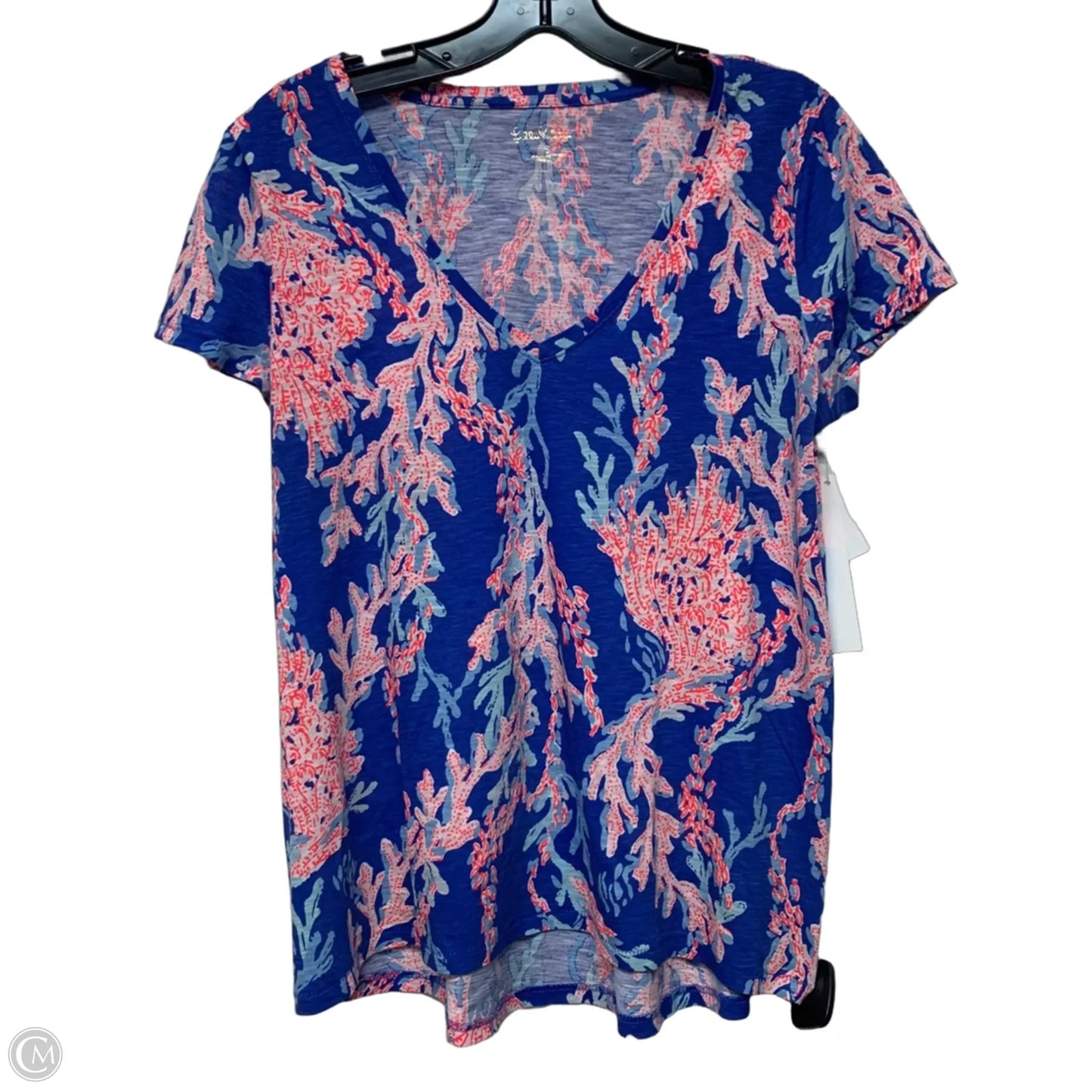 Top Short Sleeve Designer By Lilly Pulitzer In Blue & Orange, Size: S