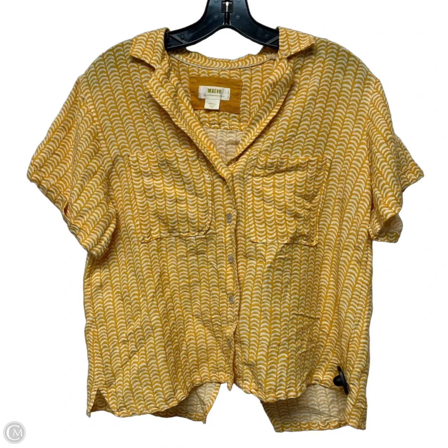 Top Short Sleeve By Maeve In White & Yellow, Size: S