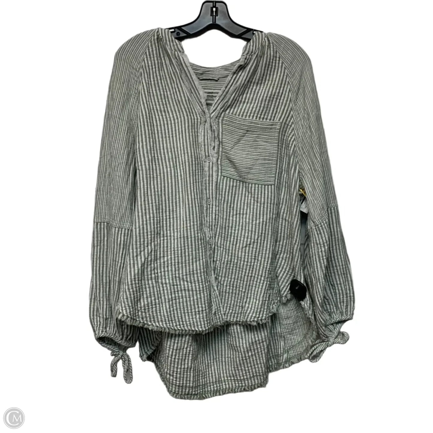 Top Long Sleeve By Aerie In Green & White, Size: Xxs