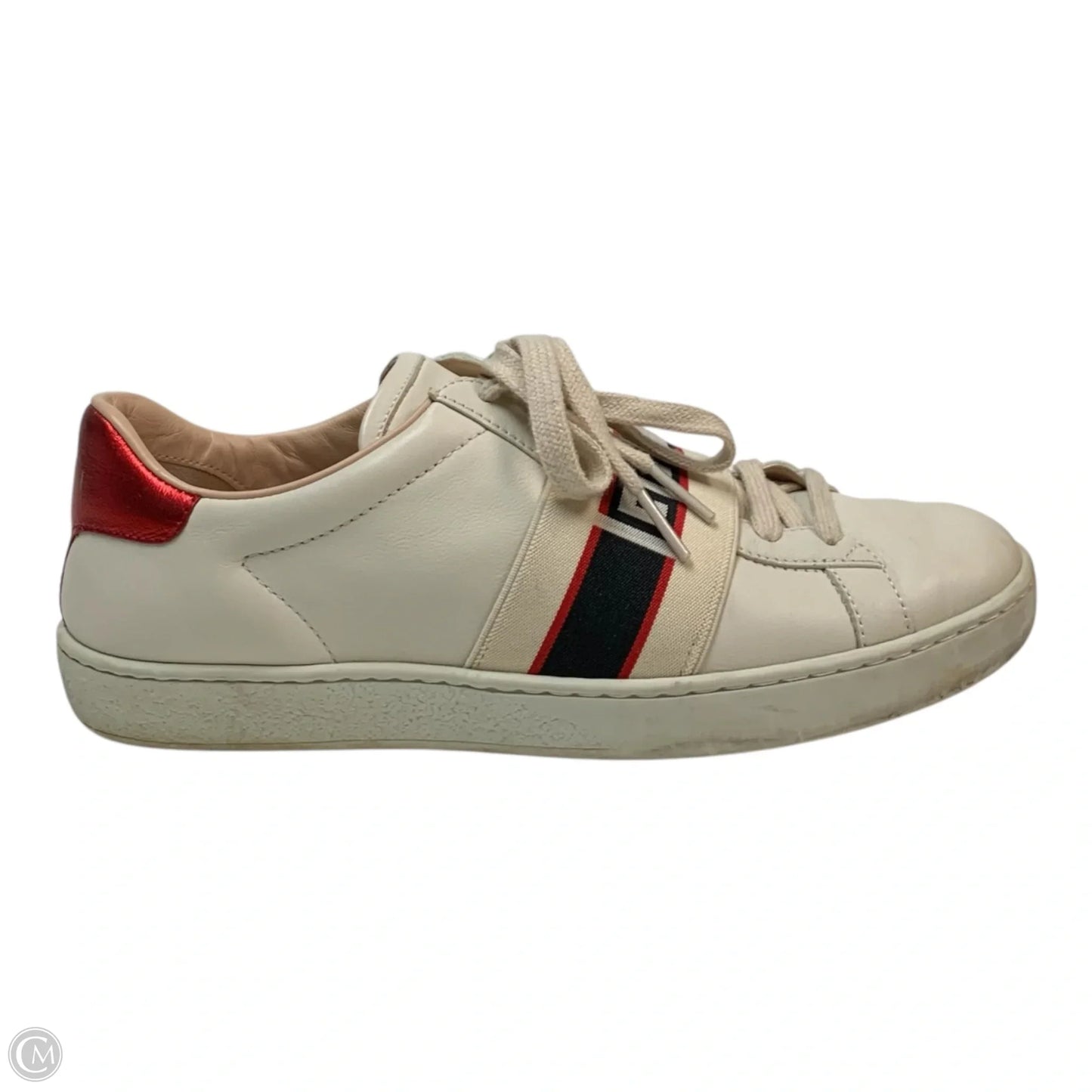 Shoes Luxury Designer By Gucci In Red & White, Size: 6