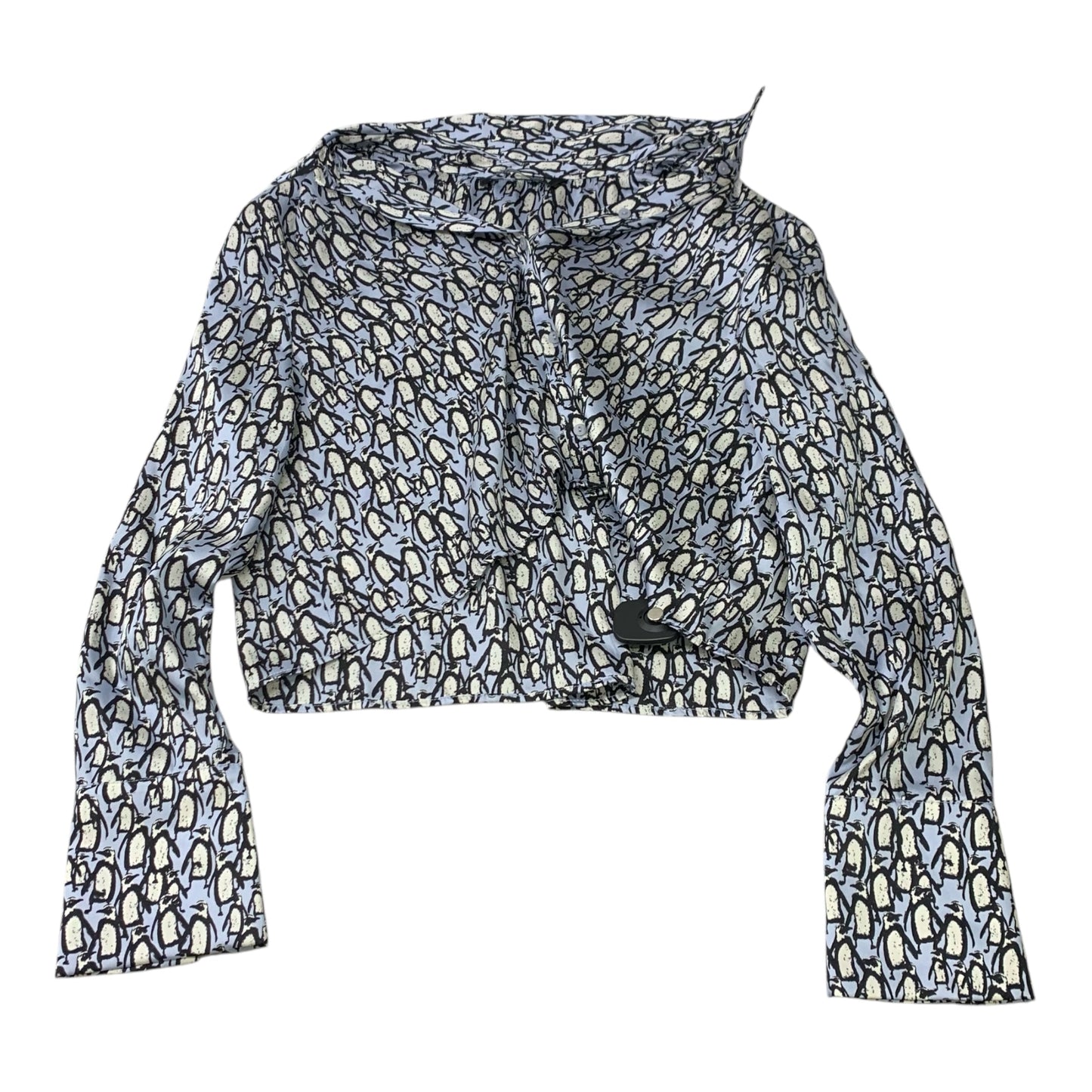 Blouse Long Sleeve By Zara In Black & Blue, Size: M