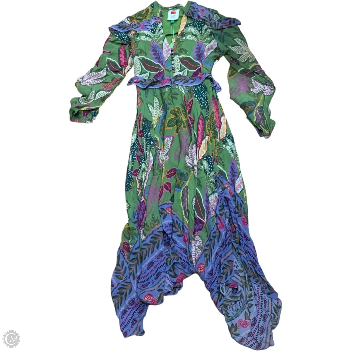 Dress Designer By Farm Rio In Green & Purple, Size: Xs