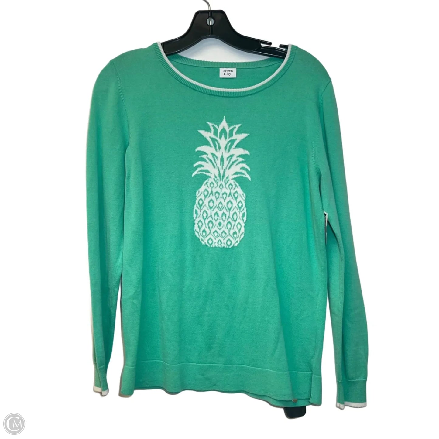 Top Long Sleeve By Crown And Ivy In Green & White, Size: S