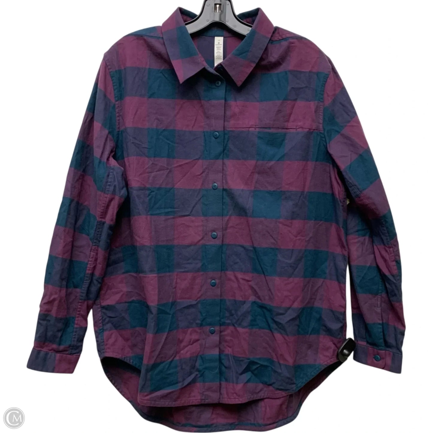 Top Long Sleeve By Lululemon In Plaid Pattern, Size: L
