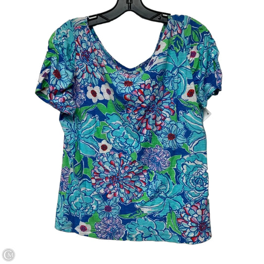 Top Short Sleeve Designer By Lilly Pulitzer In Blue & Green, Size: Xl