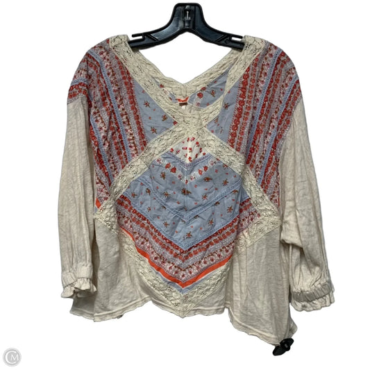 Top Long Sleeve By Free People In Blue & Cream, Size: S