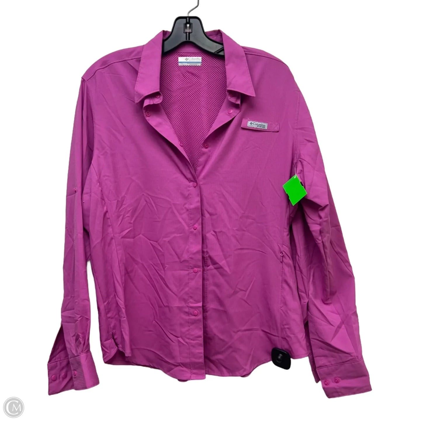 Athletic Top Long Sleeve Collar By Columbia In Pink, Size: L