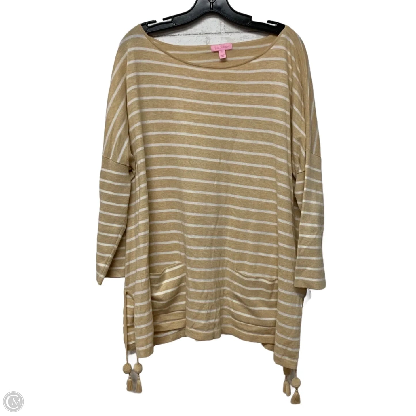 Top Long Sleeve Designer By Lilly Pulitzer In Brown & Cream, Size: Xl