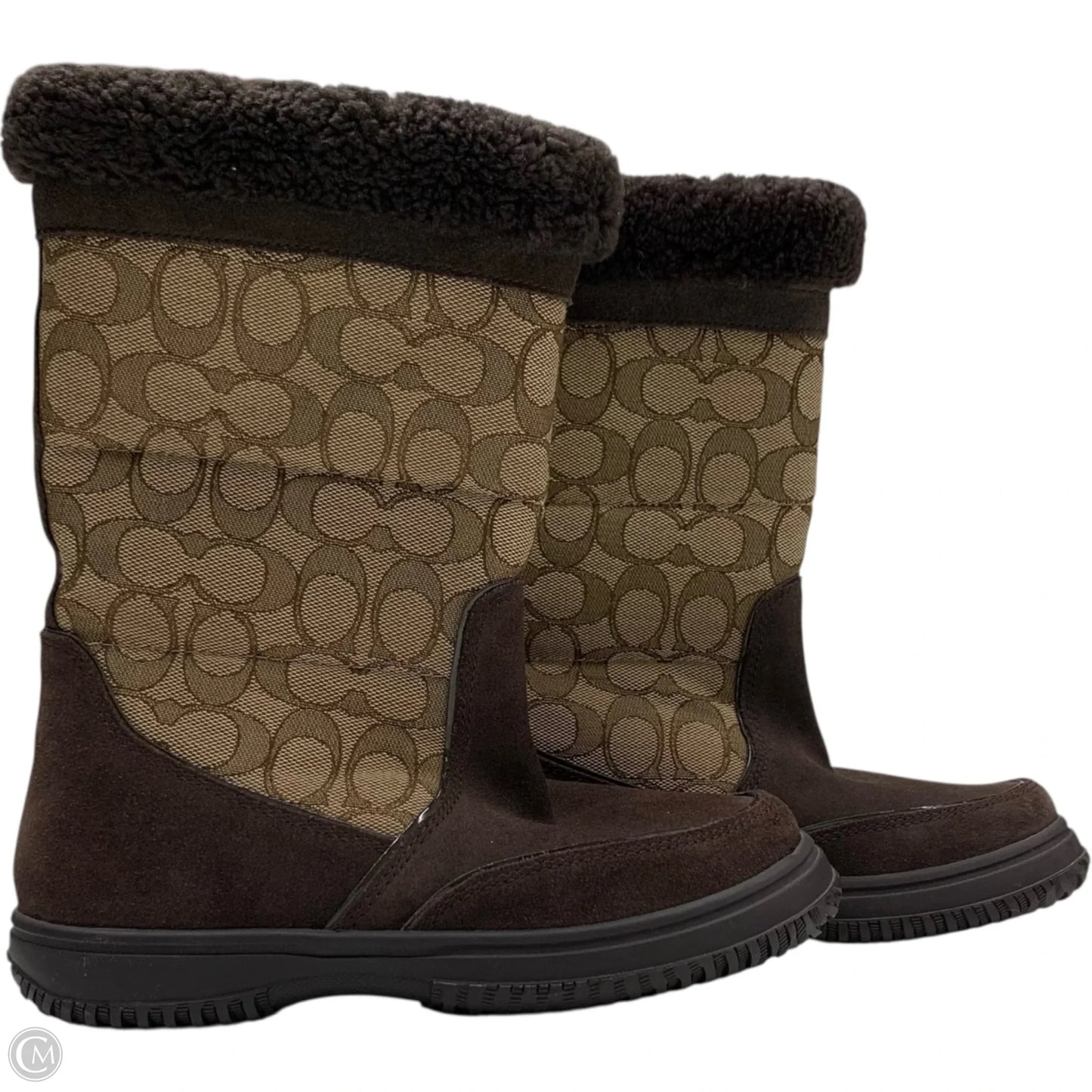 Boots Designer By Coach In Brown & Cream, Size: 5