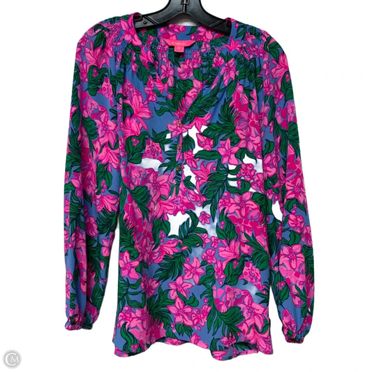 Top Long Sleeve Designer By Lilly Pulitzer In Blue & Pink, Size: M